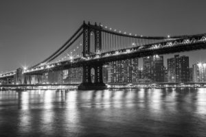 manhattan, Bridge, Bridge, New, York, Buildings, Bw, Night, Lights, Reflection
