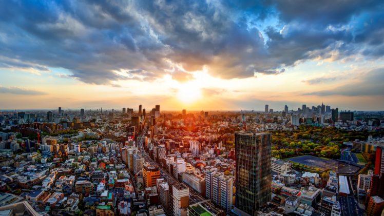 tokyo, Japan, Panorama, Buildings, Road, Sunset HD Wallpaper Desktop Background
