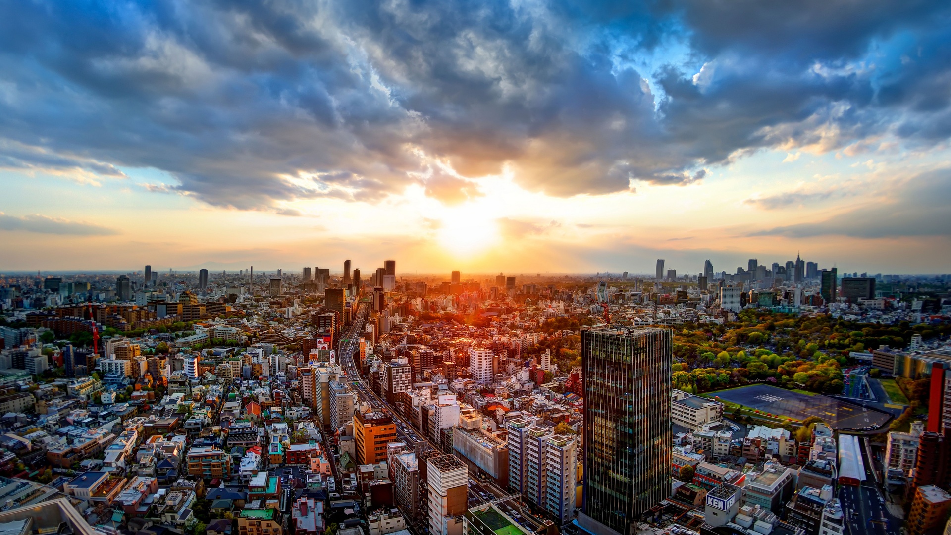 tokyo, Japan, Panorama, Buildings, Road, Sunset Wallpaper