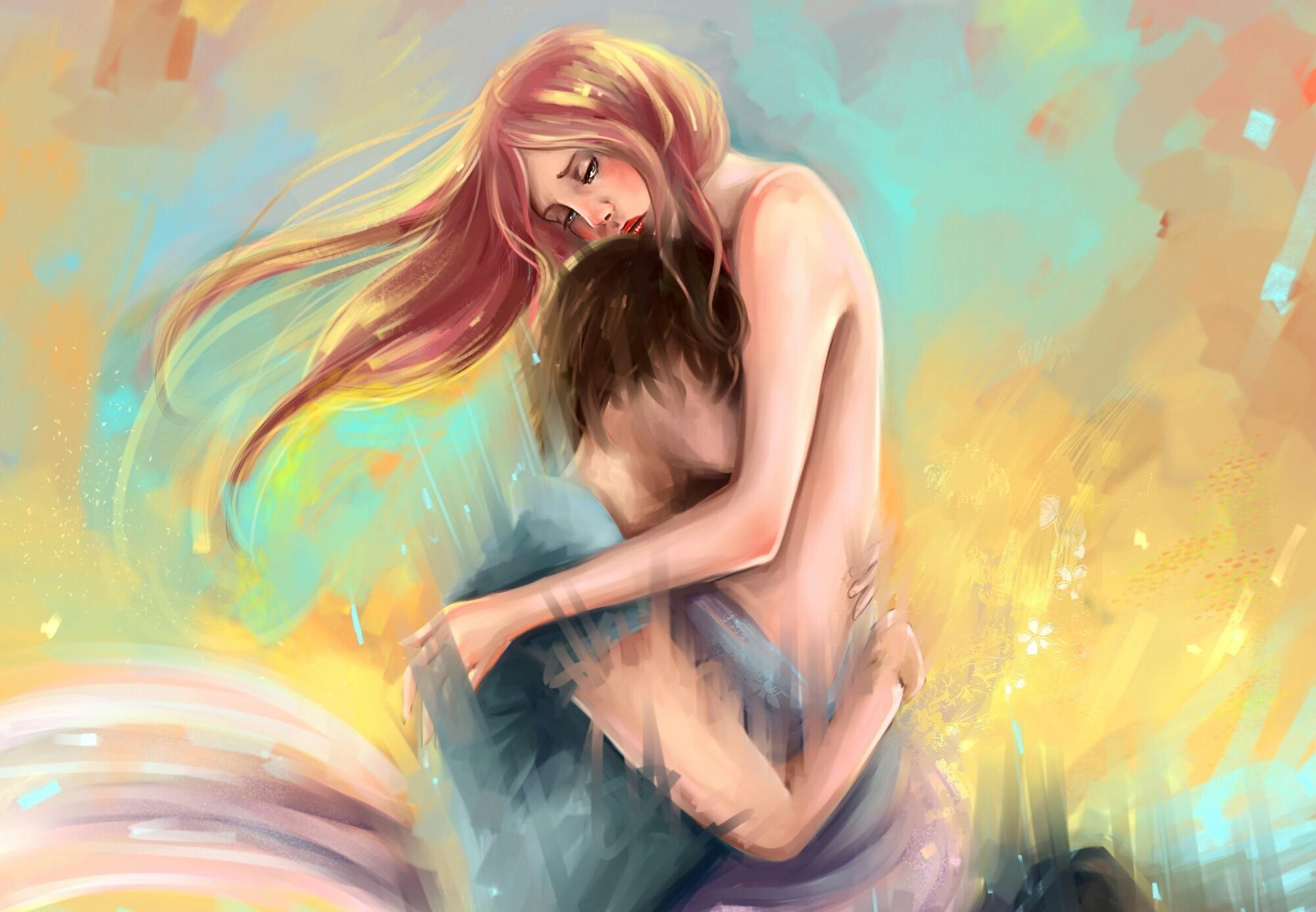 hug, Hugging, Couple, Love, Mood, People, Men, Women, Happy, Original, Artwork Wallpaper