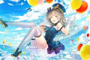 boots, Brown, Hair, City, Clouds, Gloves, Hat, Long, Hair, Love, Live , School, Idol, Project, Minami, Kotori, Rio,  9251843 , Sky, Thighhighs, Yellow, Eyes