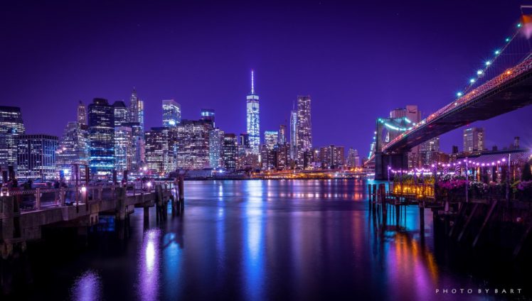 brooklyn, Bridge, Night, City, Cities, Urban, New, York, Usa, America, Travelling, Lights, River, Hudson, Towers, Nyc, Landscape HD Wallpaper Desktop Background