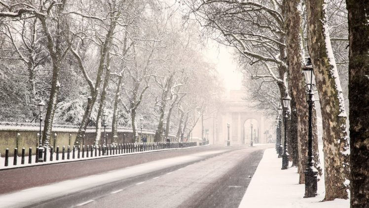 london, Winter, Snow, Tree, Road HD Wallpaper Desktop Background