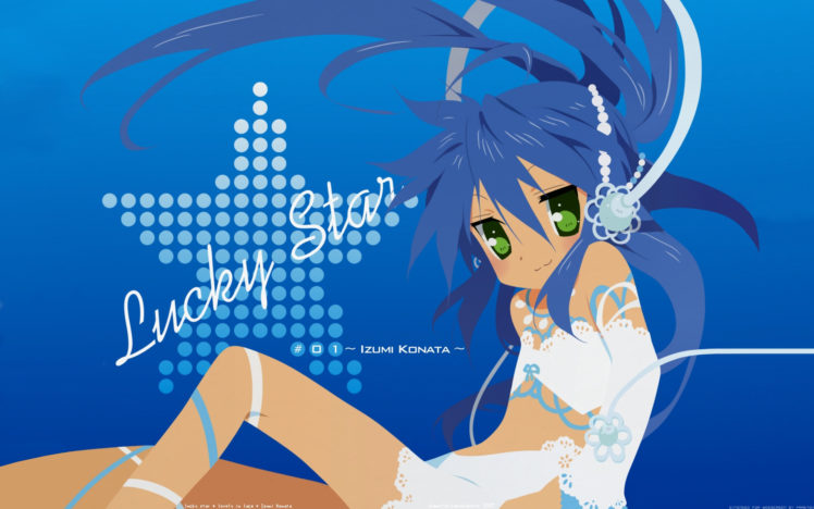 blue, Hair, Green, Eyes, Izumi, Konata, Lucky, Star, Vector HD Wallpaper Desktop Background