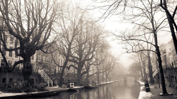 fog, Tree, River, Beauty, Landscape, Winter, Houses HD Wallpaper Desktop Background
