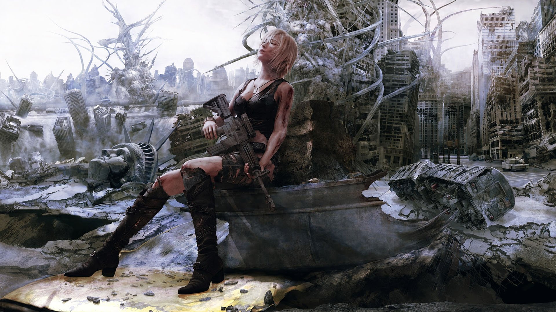 fantasy, Woman, Soldier, City Wallpaper