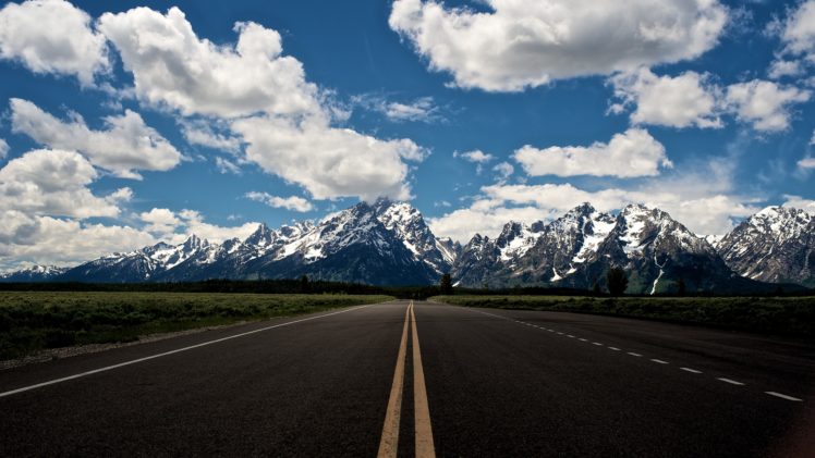 mountains, Clouds, Landscapes, Horizon, Forest, Roads, Grand, Teton, National, Park, Skyscapes, Snowy, Mountains HD Wallpaper Desktop Background