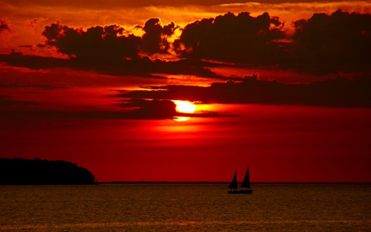 sky, Ships, Sea, Sunset, Ocean HD Wallpaper Desktop Background