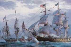 painting, Sea, Battle, Sailing, Frigates, Shots, Damage, Oil, On, Canvas, Ocean, Boat, Boats, Ship, Ships