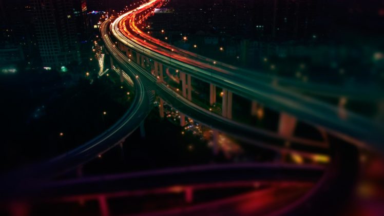 night, Freeway, Highway, Timelapse HD Wallpaper Desktop Background