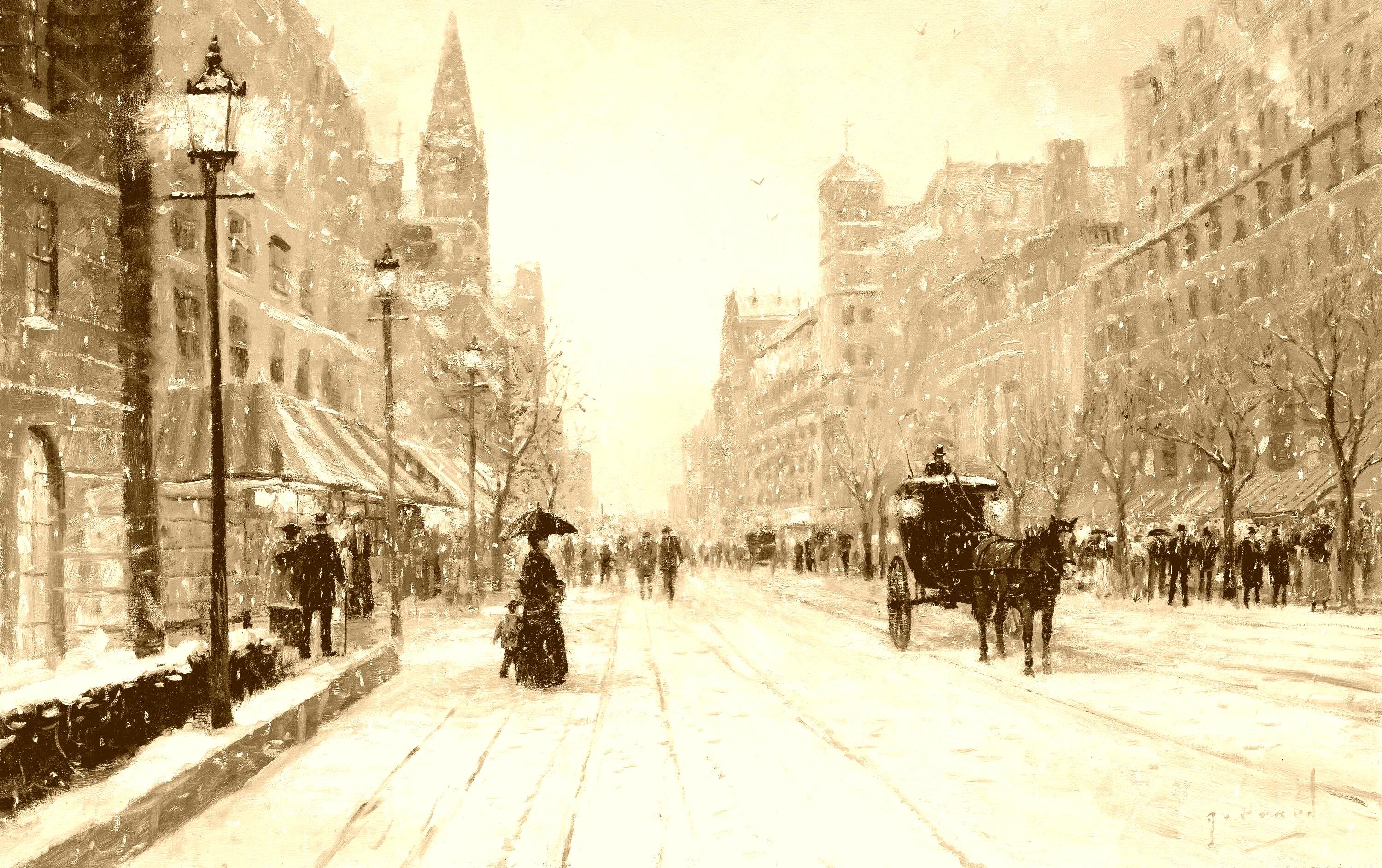 winter, Snow, Landscape, Nature, Artwork, Painting Wallpaper