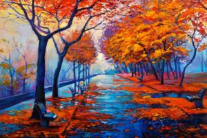 autumn, Fall, Landscape, Nature, Tree, Forest, Leaf, Leaves, Path, Trail, Artwork, Rain