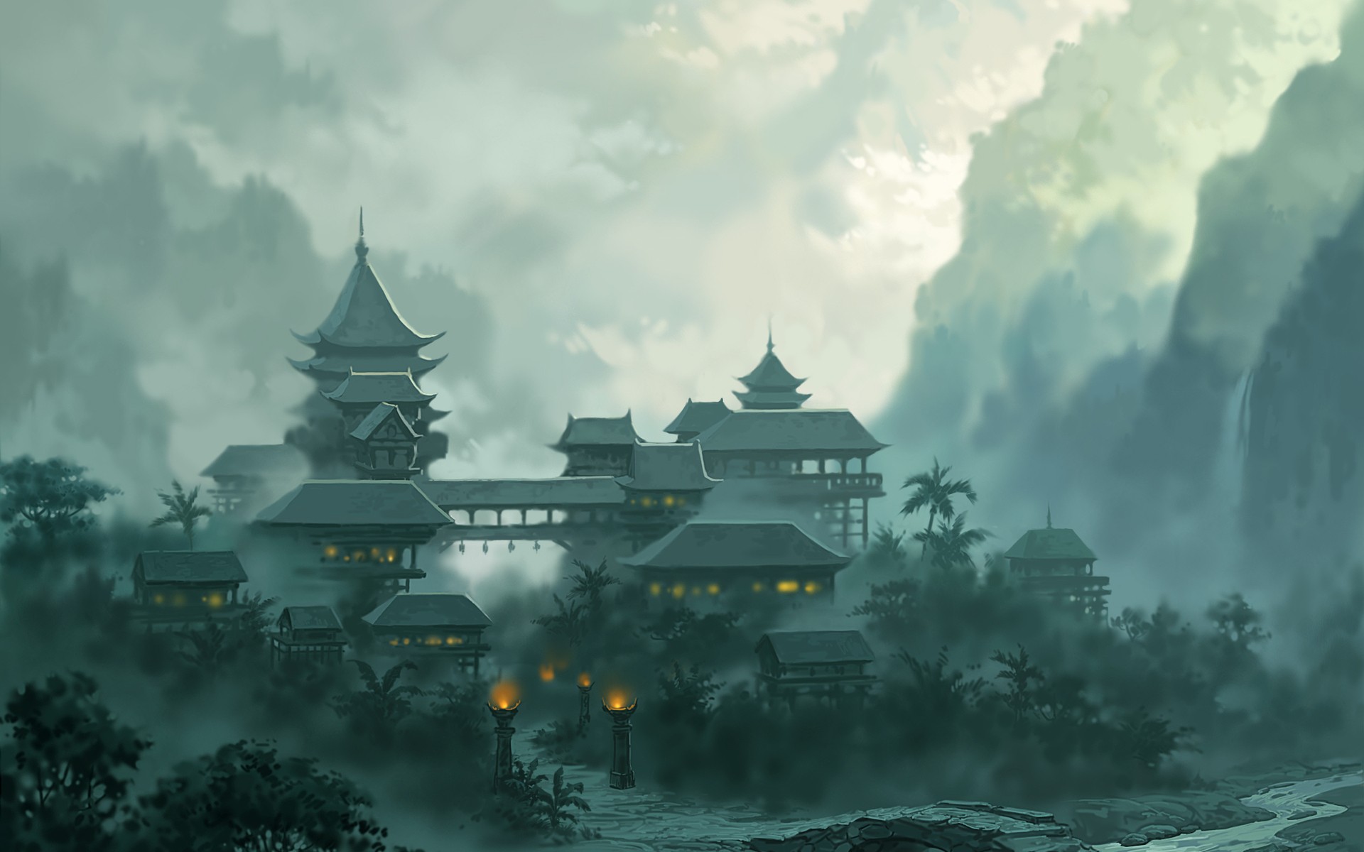 artwork, Drawings, Asian, Architecture Wallpaper