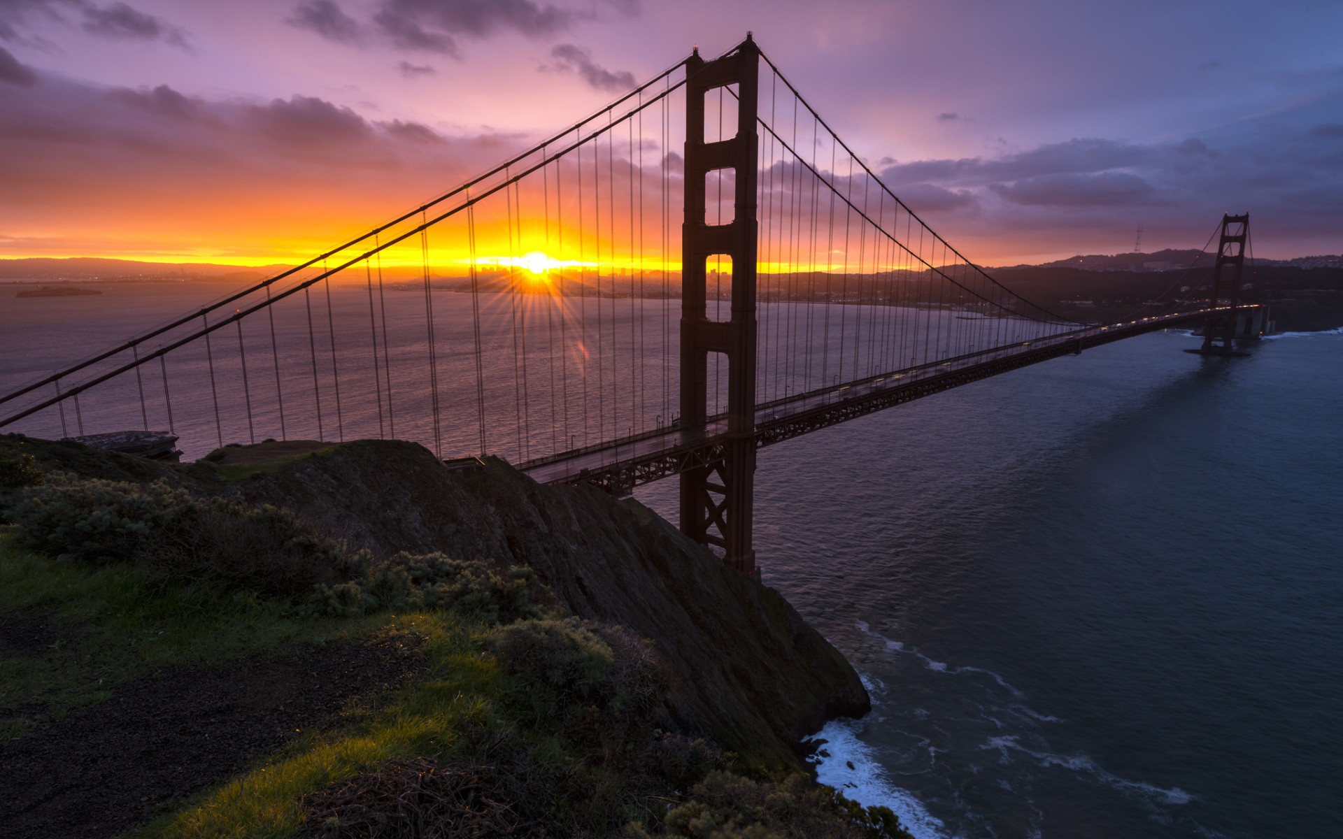 golden, Gate, Bridge, San, Francisco, Bay, Ocean, Sea, Roads, Sunset, Sky Wallpaper