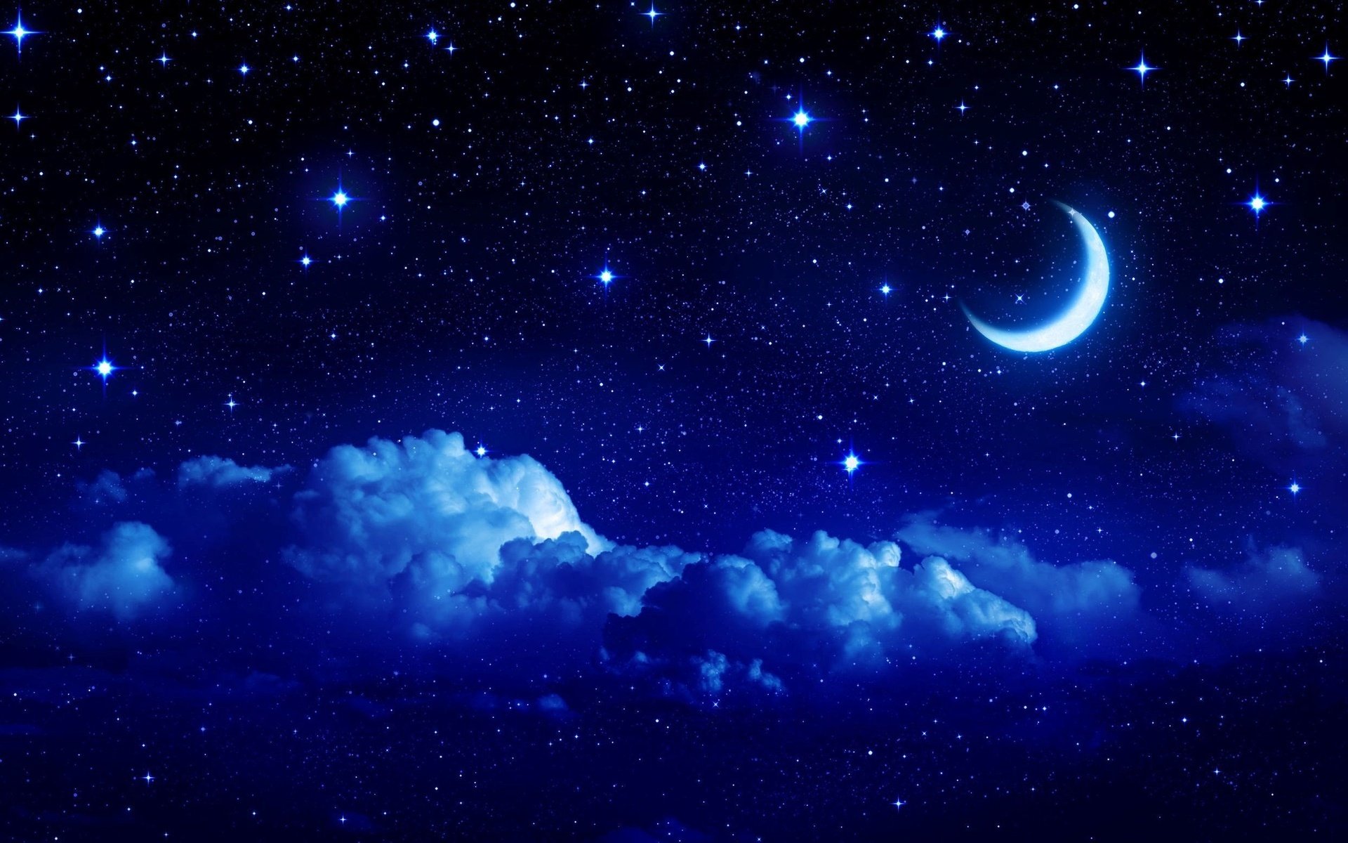 night, Moon, Romance, Love, Stars, Sky, Clouds Wallpaper