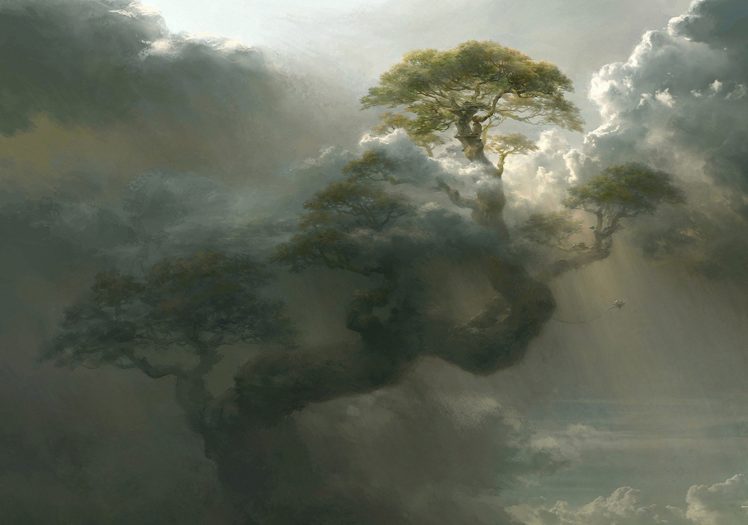 giant, Tree, Mountain, Art, Cloud, Artwork, Fantasy, Clouds, Xky HD Wallpaper Desktop Background