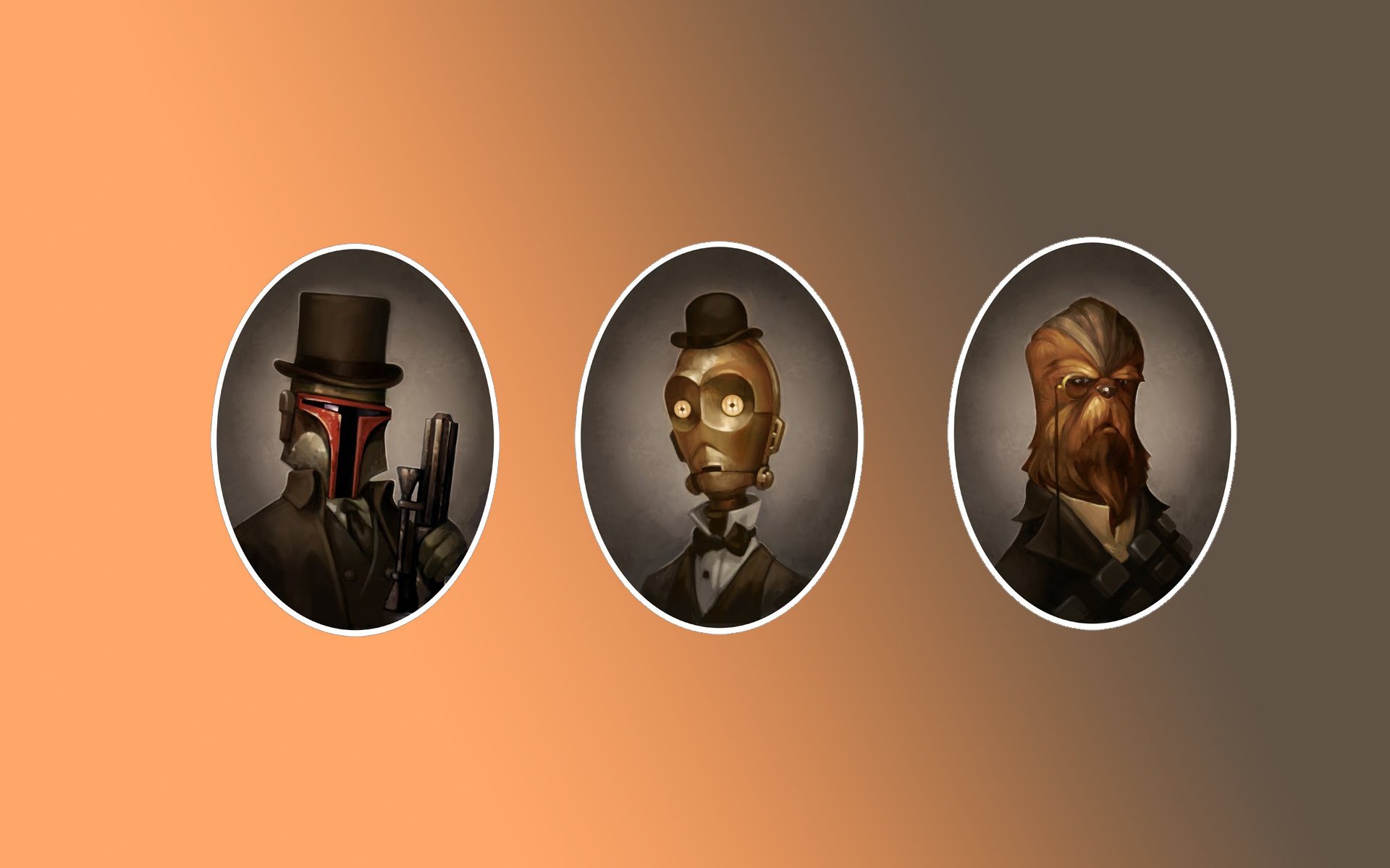 star, Wars, C3po, Boba, Fett, Chewbacca, Steampunk, Victorian, Portrait, Film, Movie Wallpaper