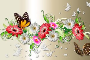 butterflies, Flowers, Colors, Decorations