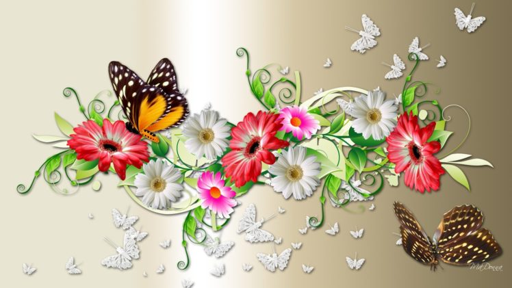 butterflies, Flowers, Colors, Decorations HD Wallpaper Desktop Background