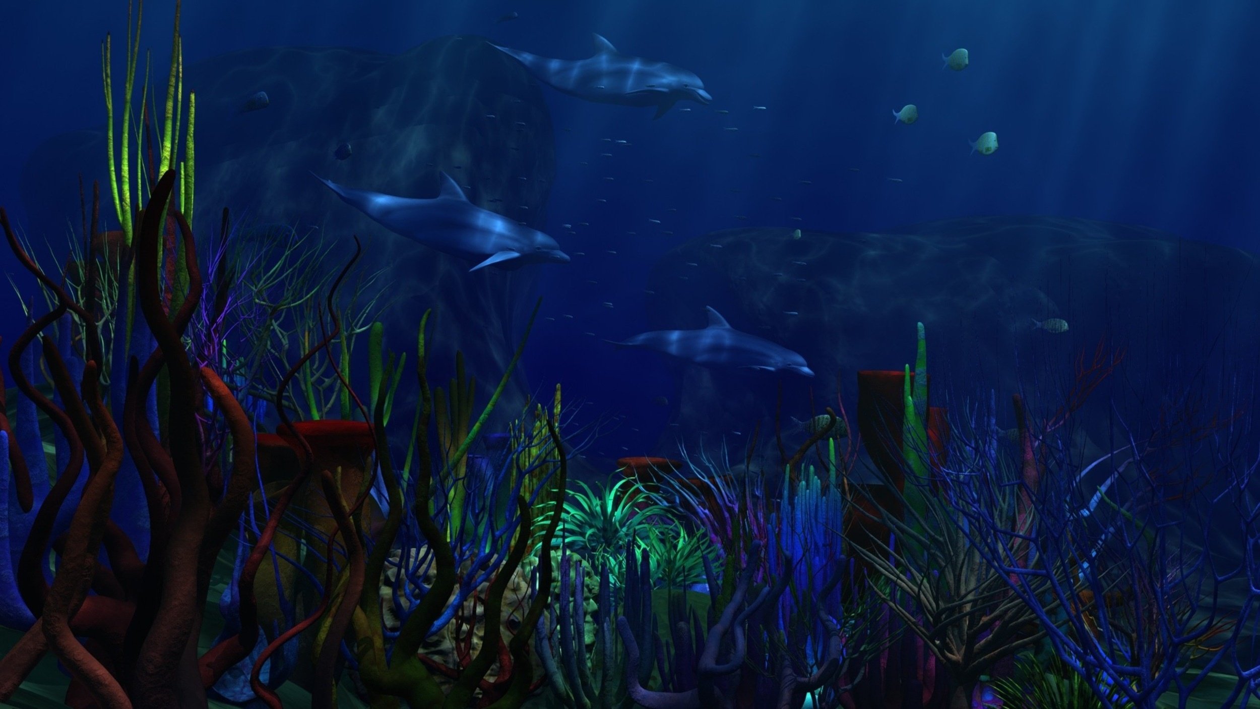 underwater, World, Dolphin Wallpaper