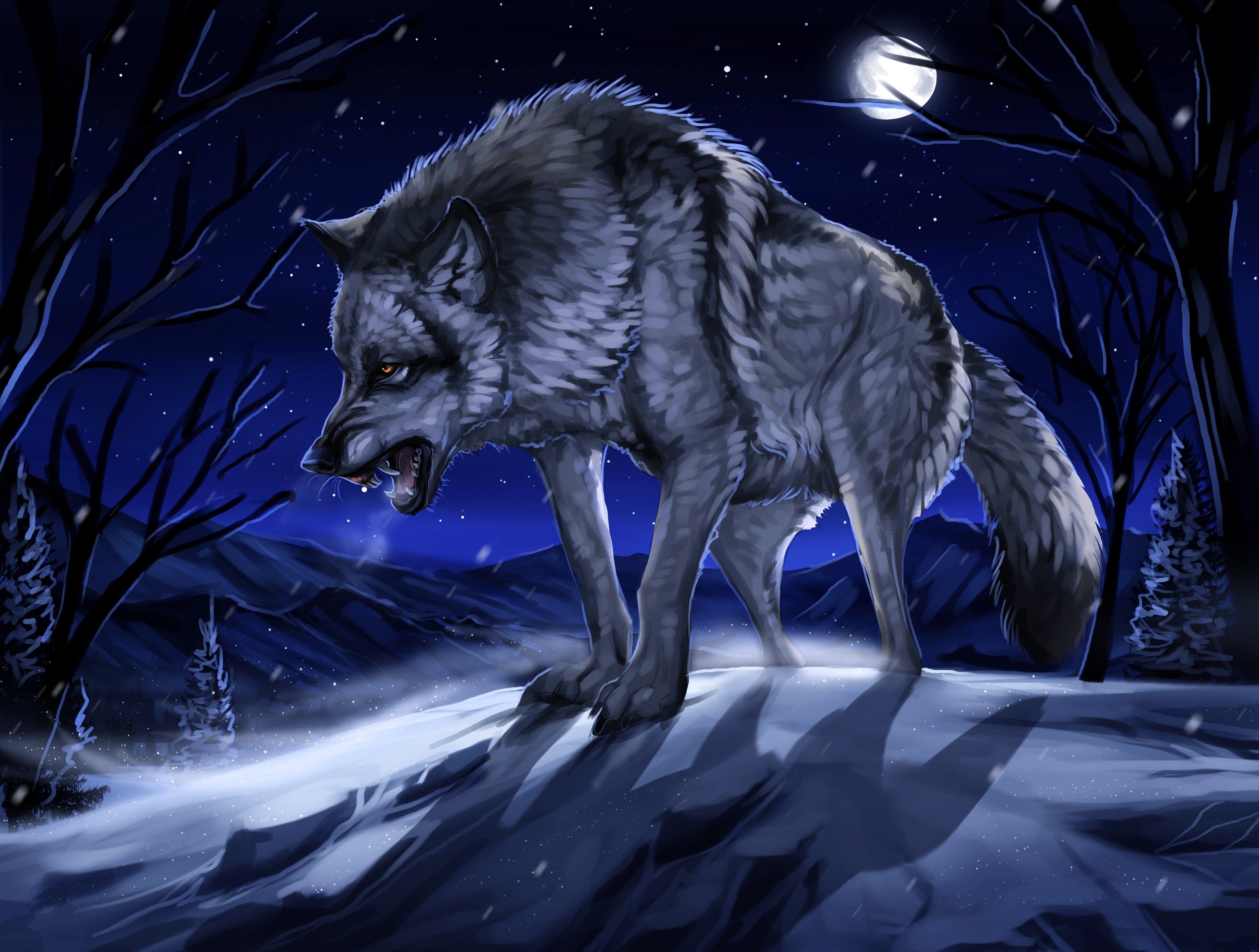 wolf, Grin, 3d, Art, Wolves, Fantasy, Artwork, Winter Wallpapers HD / Deskt...