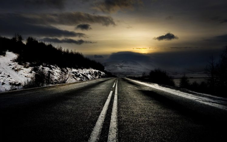 sunset, Winter, Roads HD Wallpaper Desktop Background