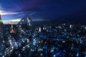 japan, Clouds, Cityscapes, Night, Digital, Art, Skyscapes, Guilty, Crown