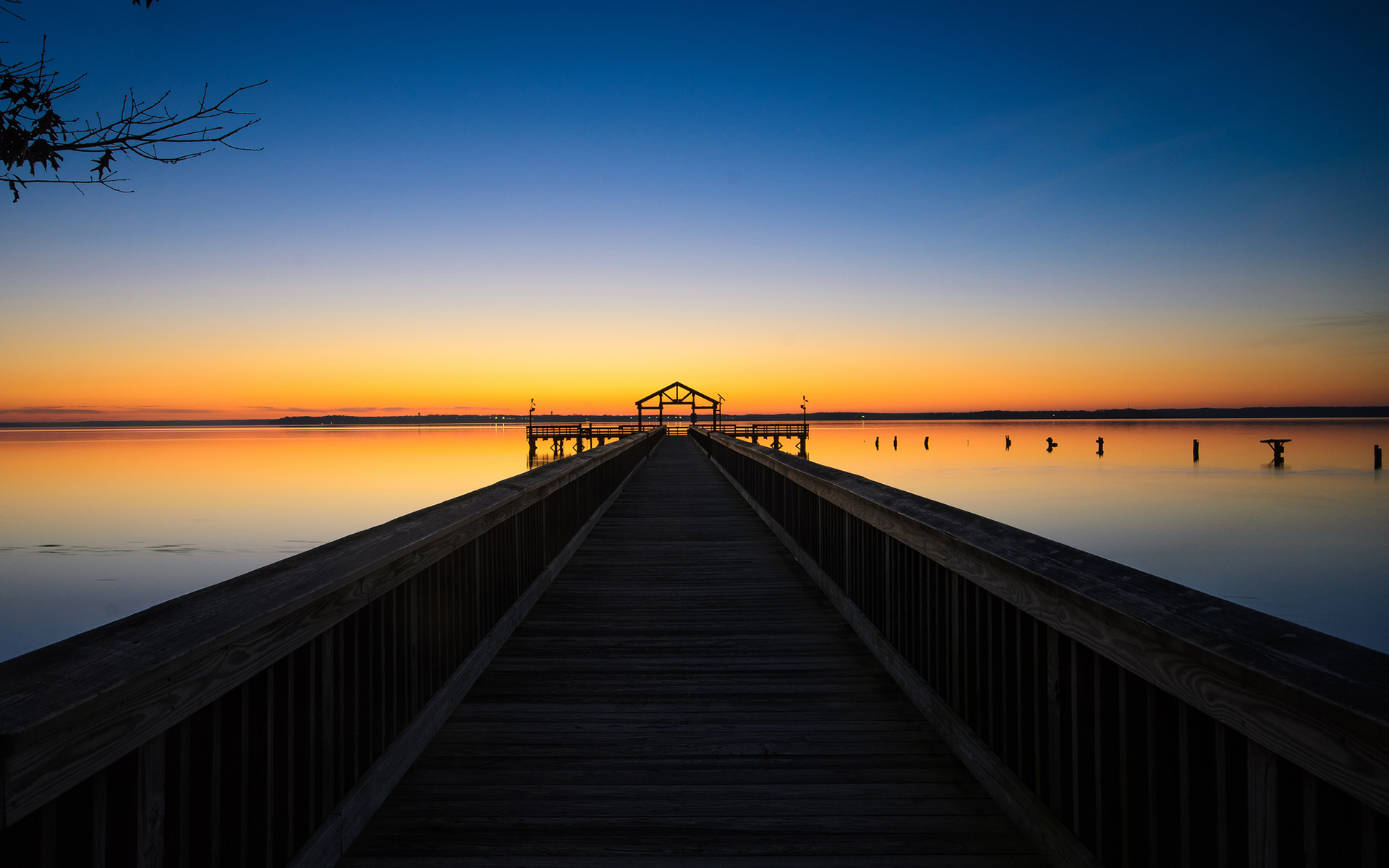 dock, Pier, Sunset, Lakes, Lake, Sky, Reflection Wallpaper