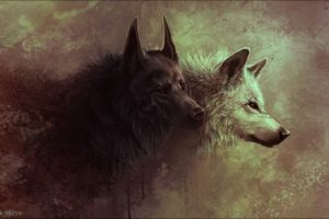 paintings animals grunge red eyes artwork wolves