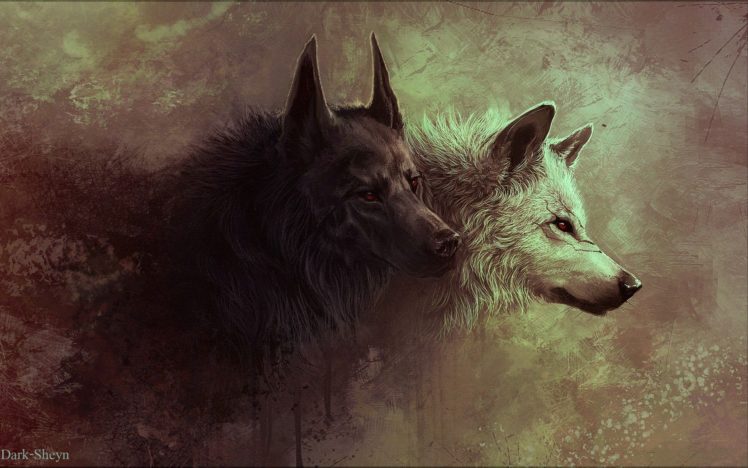 paintings animals grunge red eyes artwork wolves HD Wallpaper Desktop Background