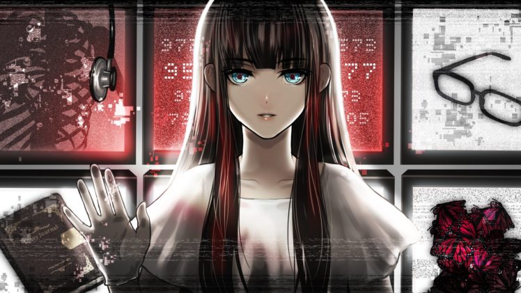 anime, Girl, Blue, Eyes, Book, Brown, Hair, Butterfly, Glasses, Long, Hair HD Wallpaper Desktop Background