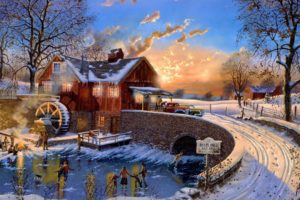 winter, Snow, Nature, Landscape, Town, Village, City, Cities, Art, Artwork, Christmas