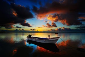 sunrise, Clouds, Sea, Boats, Vehicles