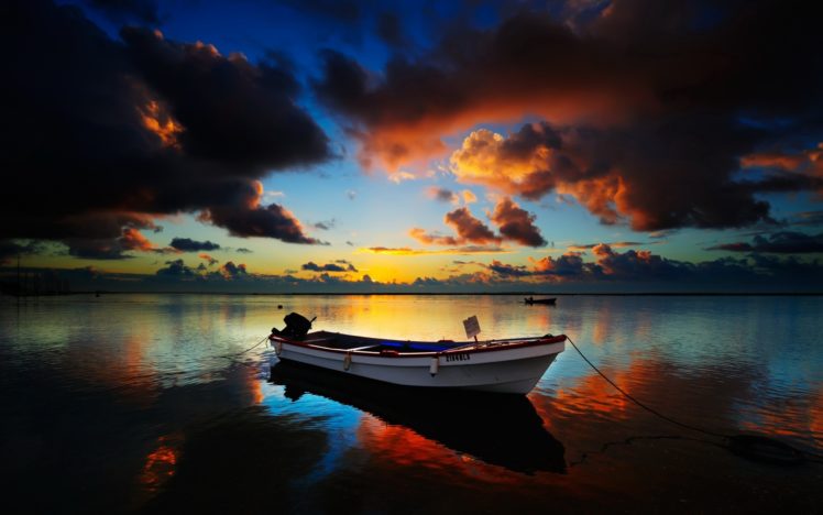 sunrise, Clouds, Sea, Boats, Vehicles HD Wallpaper Desktop Background