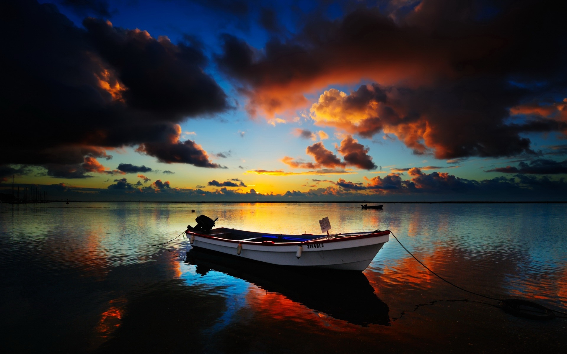 sunrise, Clouds, Sea, Boats, Vehicles Wallpaper