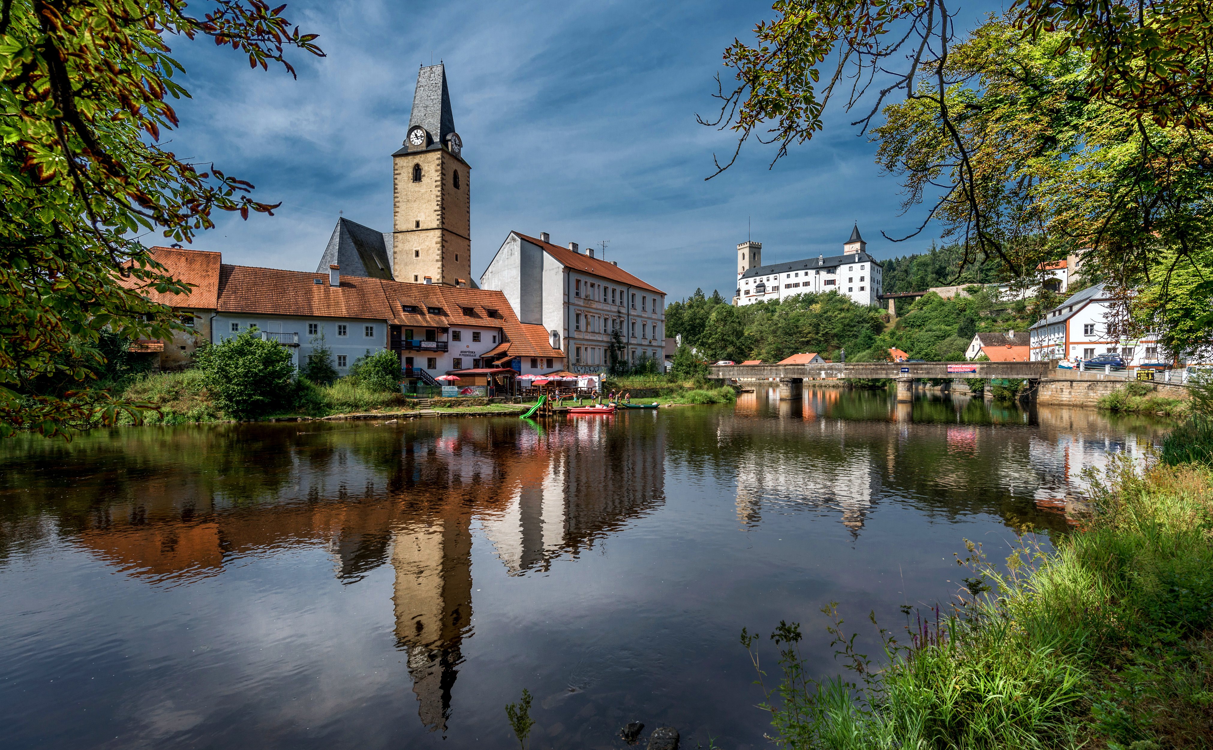 czech, Republic, Houses, Rivers, Bridges, Rozmberk, Nad, Vltavou, Cities Wallpaper