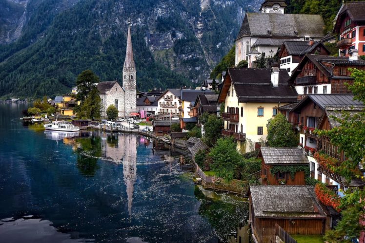 austria, Lake, Houses, Alps, Hallstatt, Lake, Cities HD Wallpaper Desktop Background