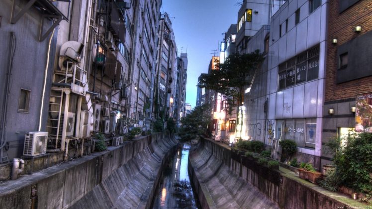 canal, Tokyo, City, Buildings, Japan HD Wallpaper Desktop Background