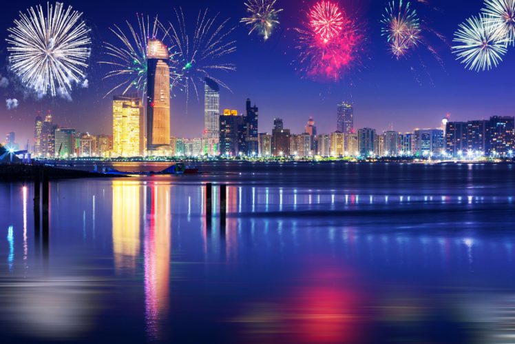 emirates, Uae, Dubai, Houses, Fireworks, Holidays, Christmas, Night, Cities HD Wallpaper Desktop Background