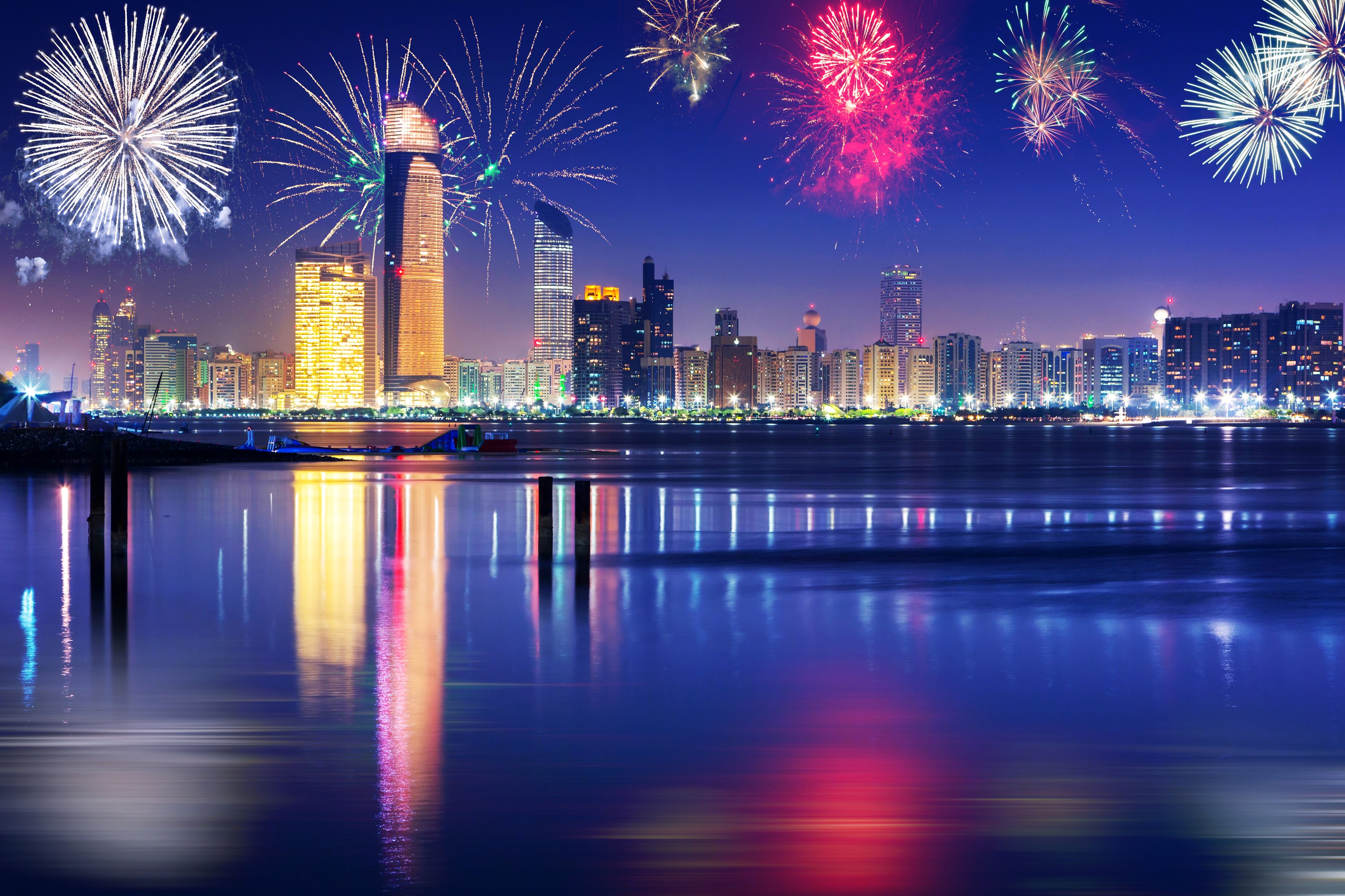 emirates, Uae, Dubai, Houses, Fireworks, Holidays, Christmas, Night, Cities Wallpaper