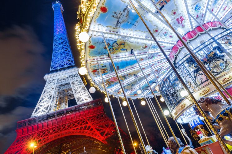 france, Paris, Eiffel, Tower, Night, Carousel, Cities HD Wallpaper Desktop Background