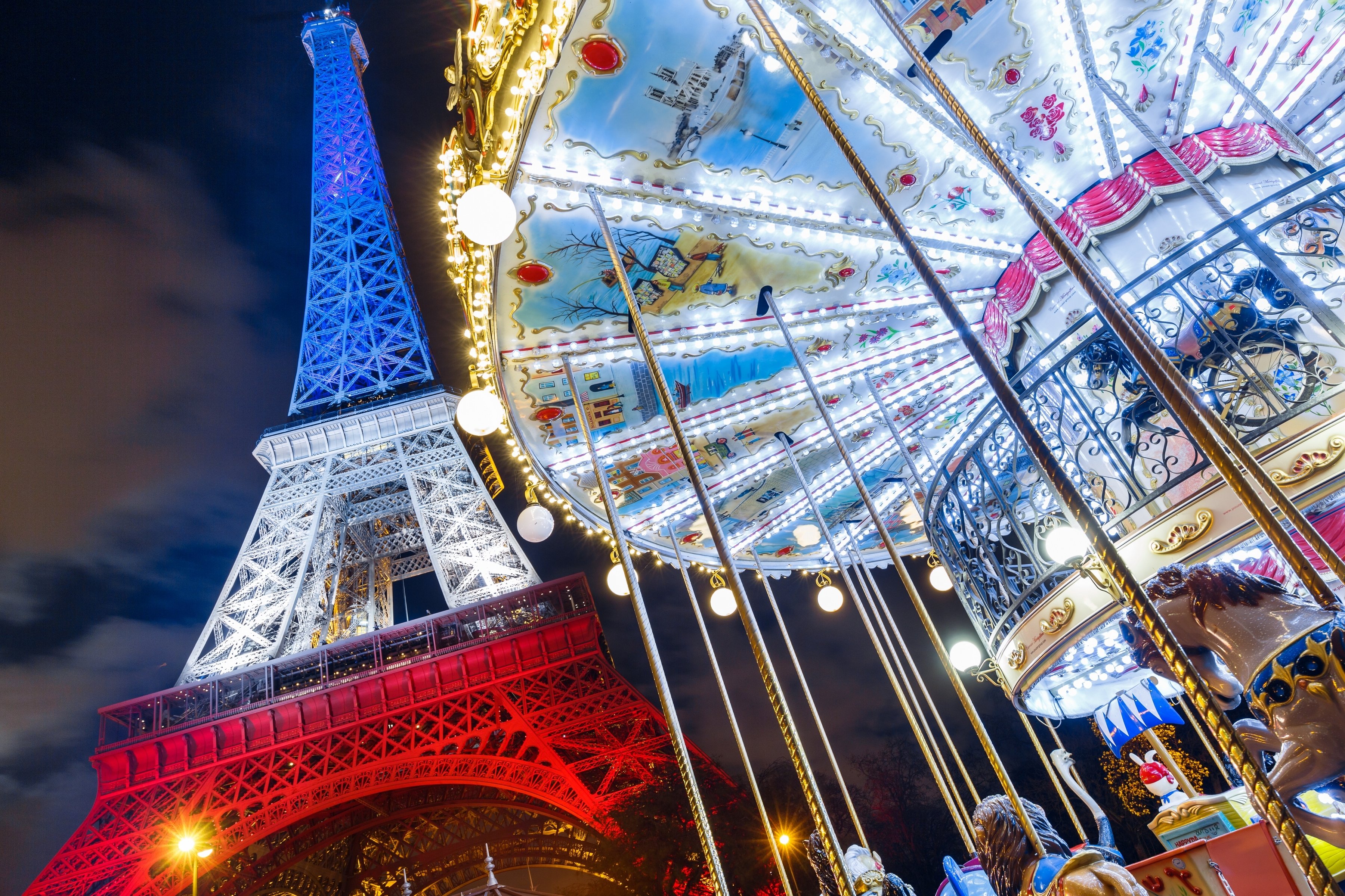 france, Paris, Eiffel, Tower, Night, Carousel, Cities Wallpaper