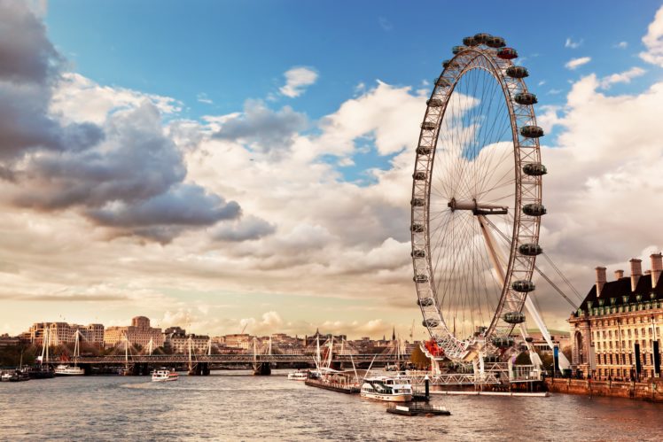 england, Rivers, Sky, London, Ferris, Wheel, Clouds, Thames, River, Skyline, The, London, Eye, Cities HD Wallpaper Desktop Background