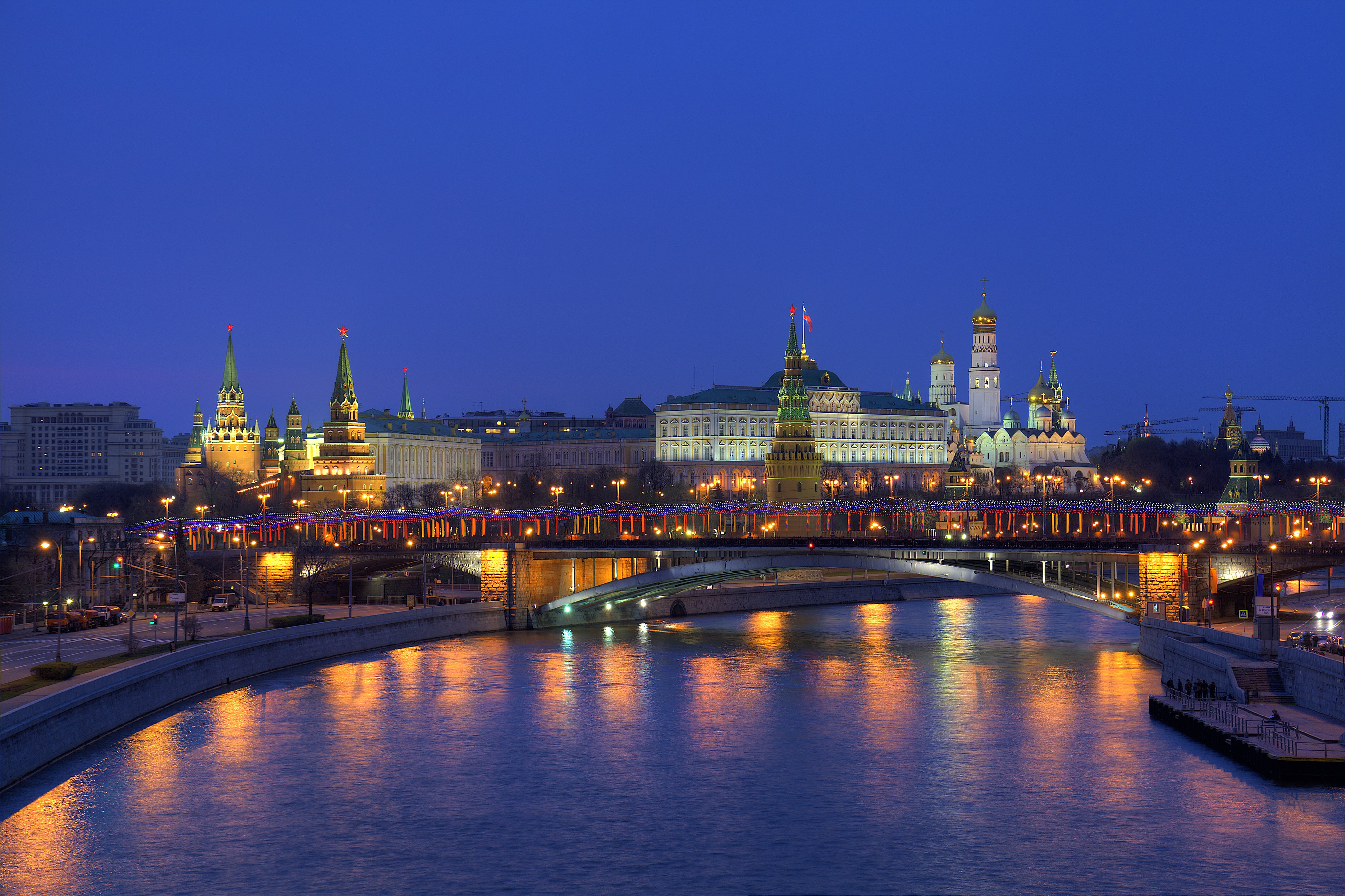 russia, Moscow, Houses, Rivers, Bridges, Night, Cities Wallpaper