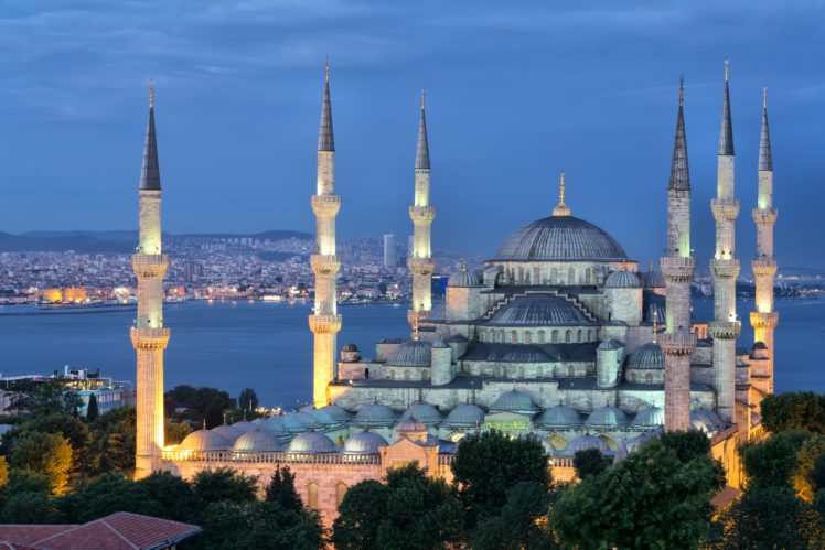 turkey, Palace, Night, Street, Lights, Sultan, Ahmed, Mosque, Istanbul, Cities HD Wallpaper Desktop Background