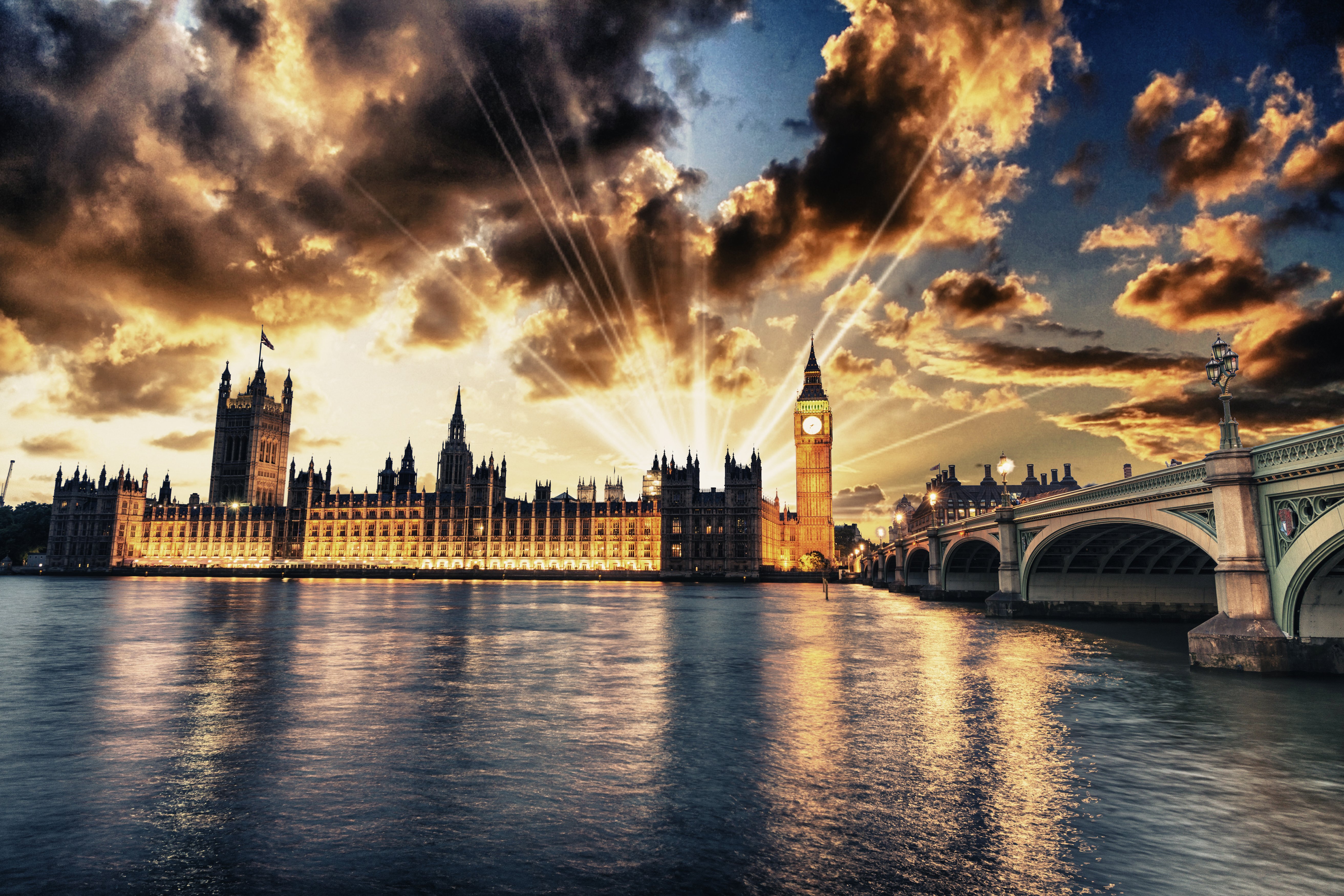 United Kingdom Houses Rivers Bridges London Street Lights Night