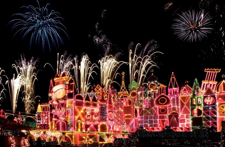 usa, Disneyland, Parks, Christmas, Fireworks, California, Anaheim, Night, Cities HD Wallpaper Desktop Background