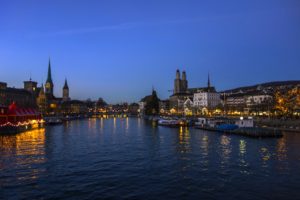 switzerland, Houses, Rivers, Marinas, Sky, Night, Zurich, Cities