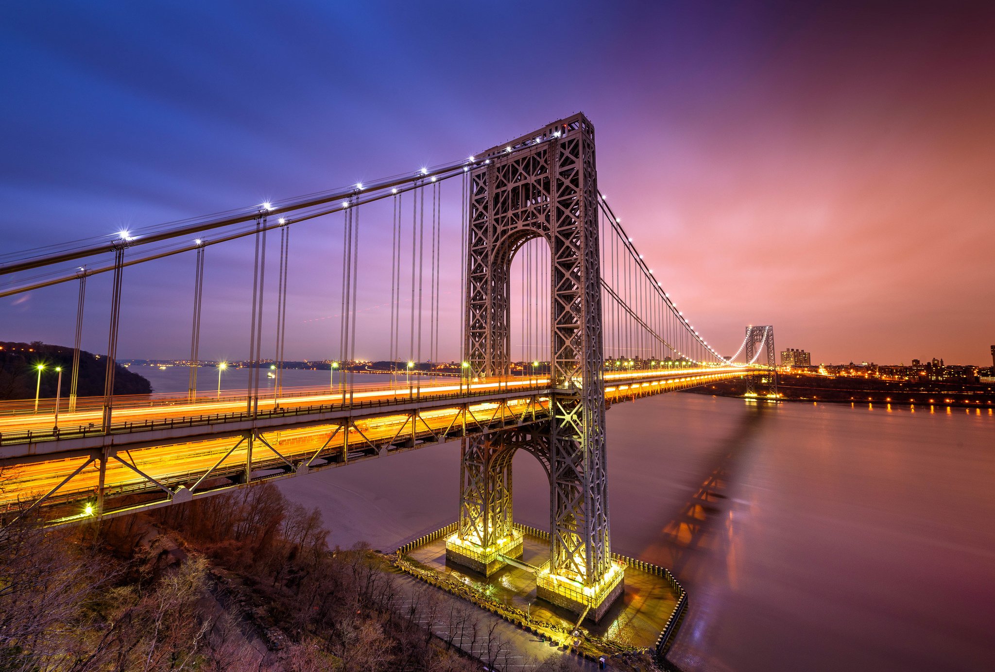 new, York, City, Night, Bridge, Towers Wallpaper