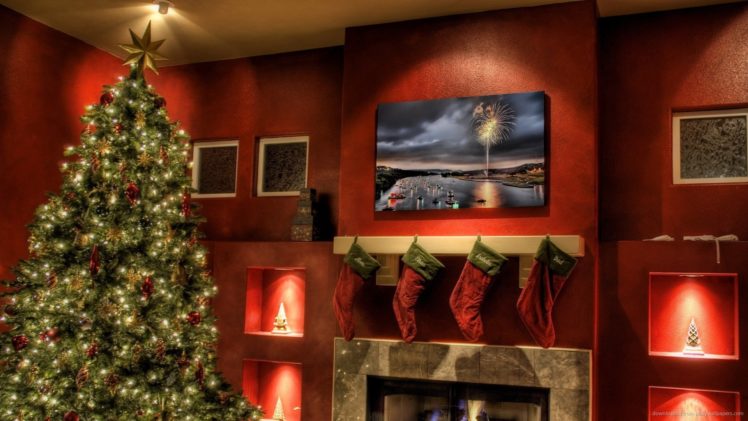 arbol, Navidad, Calcetines, Chimenea HD Wallpaper Desktop Background